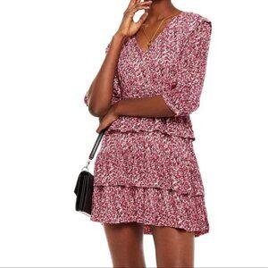 ba&sh Nina Tiered Ruffle Mini Dress Floral Fuschia L